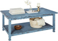 Rustic Rectangular Coffee Table, 42 in. W x 24 in. D x 18 in. H, Living Room Blue Antique, W/ (1) 36 in. W x 18 in. D x 10 in. H Shelf, Farmhouse/Cottage Style, Select Hardwood/Construction