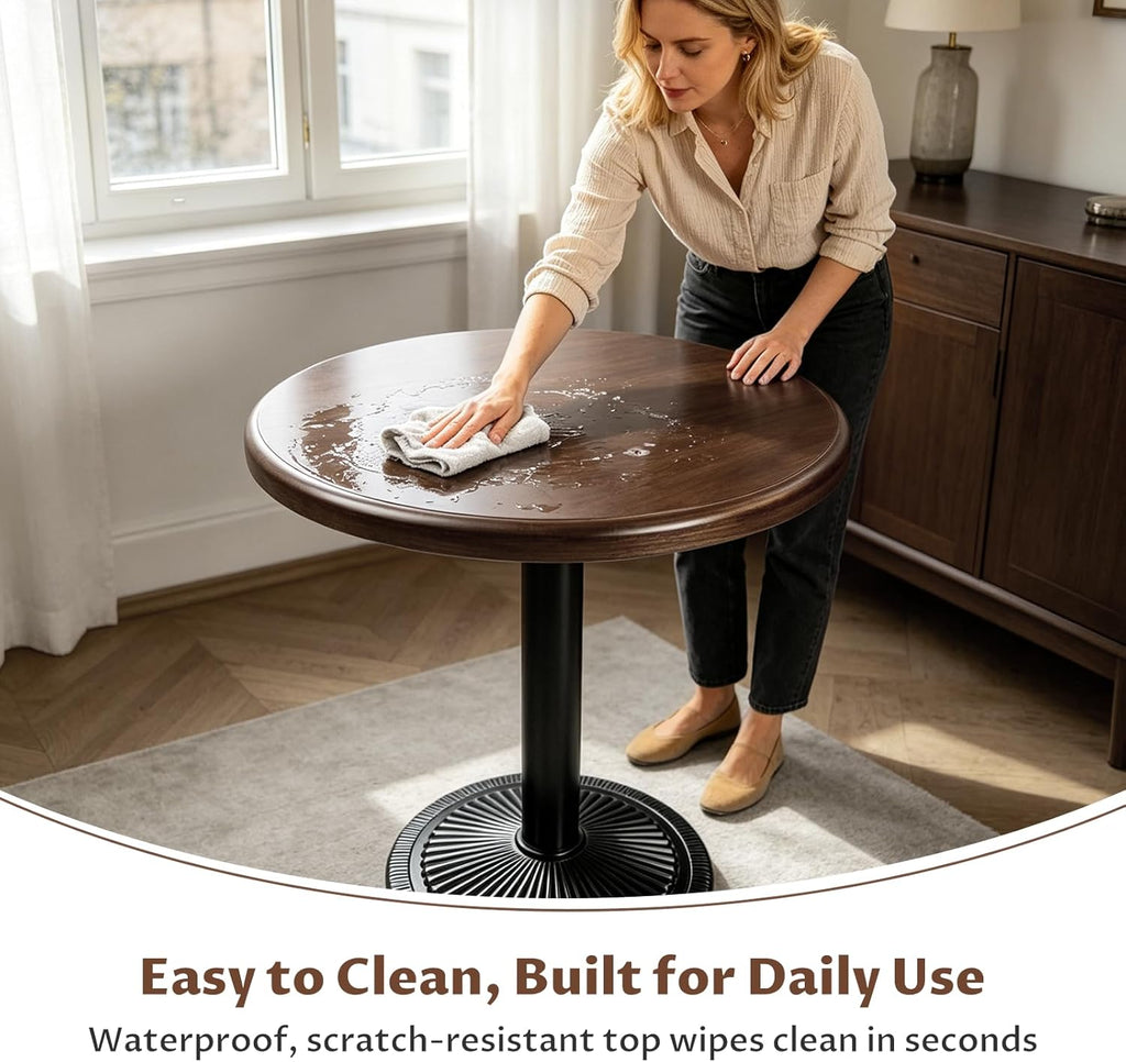 24 Inch Small Round Dining Table for 2, Sturdy Bistro Tulip Table with 1.57" Thick Tabletop, Stable Metal Pedestal Base, Easy Assembly, Space-Saving Kitchen Table for Apartment, Dining Room, Café, Pub
