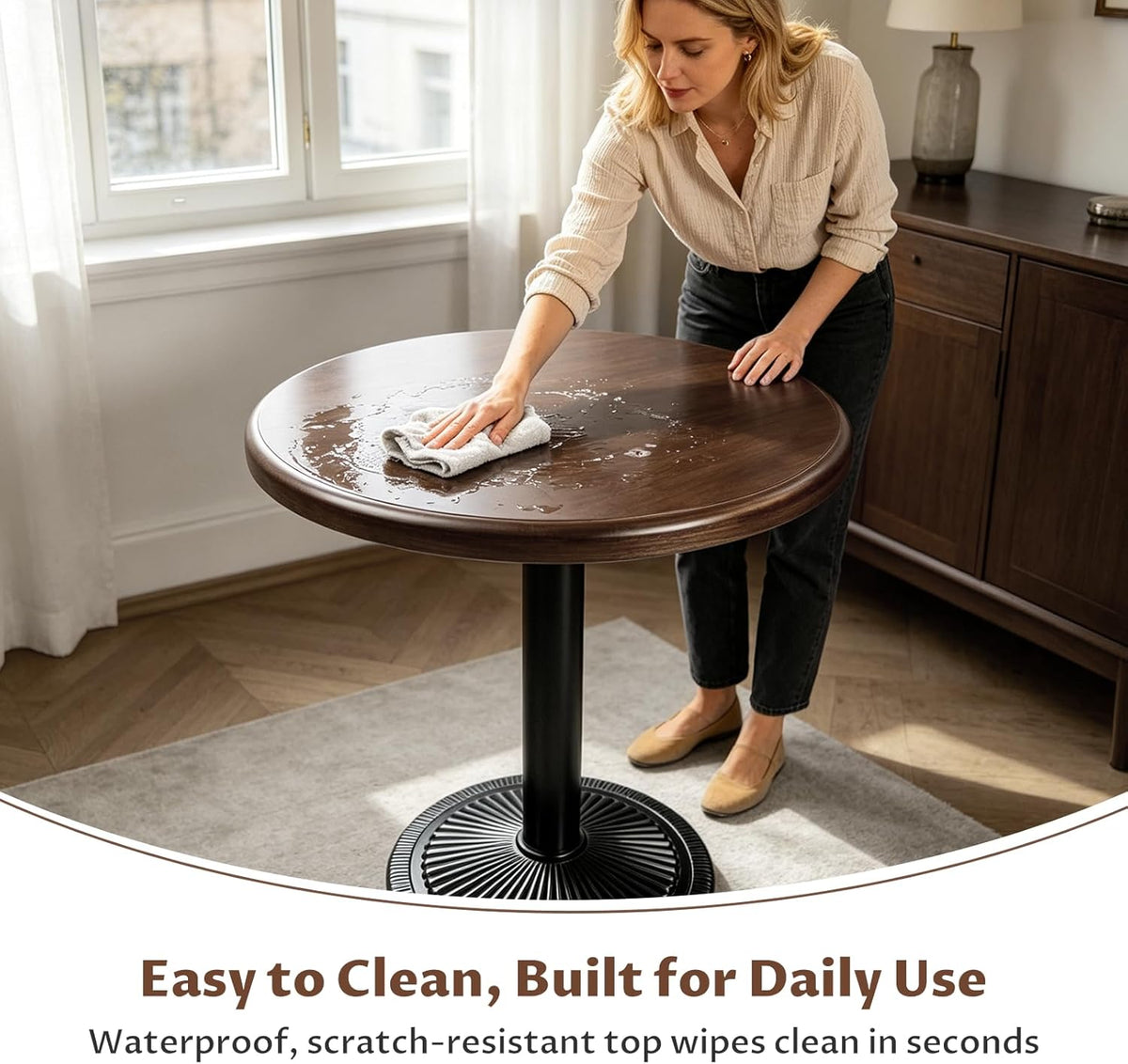 24 Inch Small Round Dining Table for 2, Sturdy Bistro Tulip Table with 1.57" Thick Tabletop, Stable Metal Pedestal Base, Easy Assembly, Space-Saving Kitchen Table for Apartment, Dining Room, Café, Pub