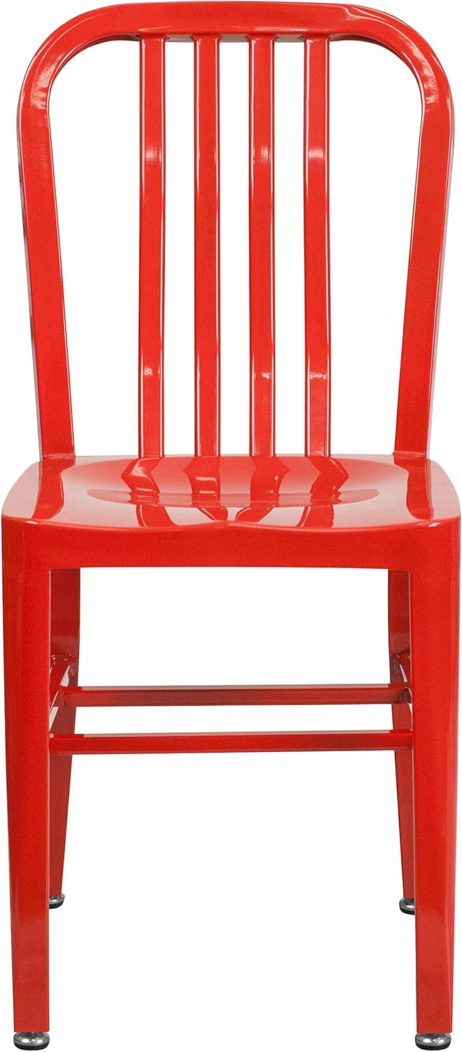 Flash Furniture Gael Indoor/Outdoor Modern Metal Dining Chairs, Commercial-Grade Galvanized Steel Restaurant Chairs, Set of 2, Red