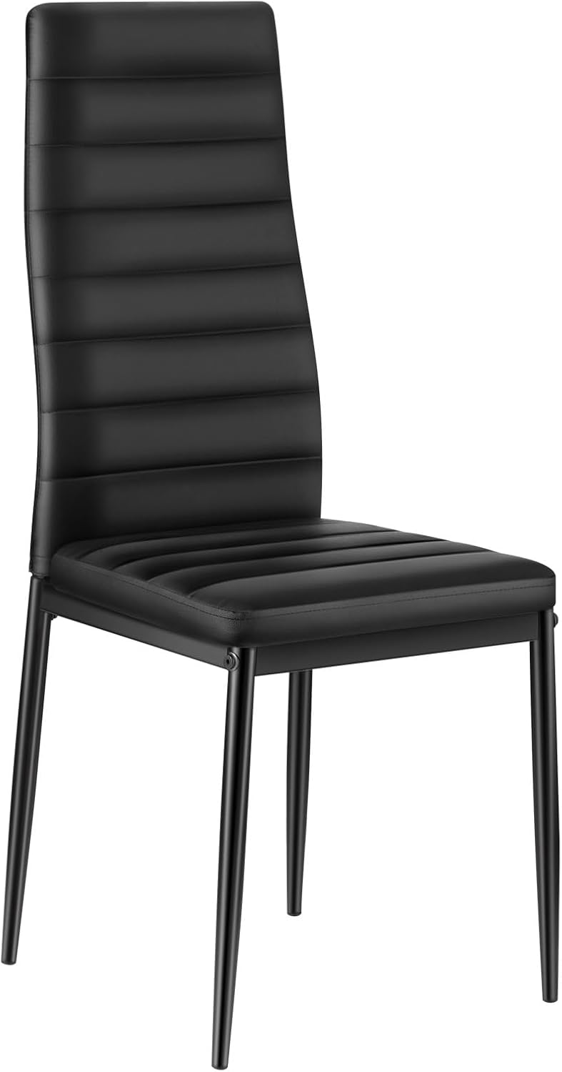 VEVOR Modern Dining Room Accent Chairs Set of 4, Upholstered Leather Side Chair for Living Room, Space-Saving Kitchen Chair with Thick Cushions and Metal Legs, Black