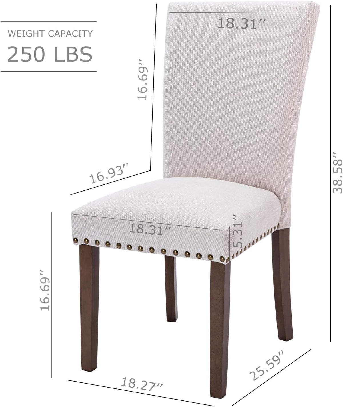 COLAMY Upholstered Fabric Dining Chairs Set of 6, High Back Padded Chairs with Nailed Trim & Solid Wood Legs, Classic Parsons Chairs Side Chair for Home/Kitchen/Living Room-Beige