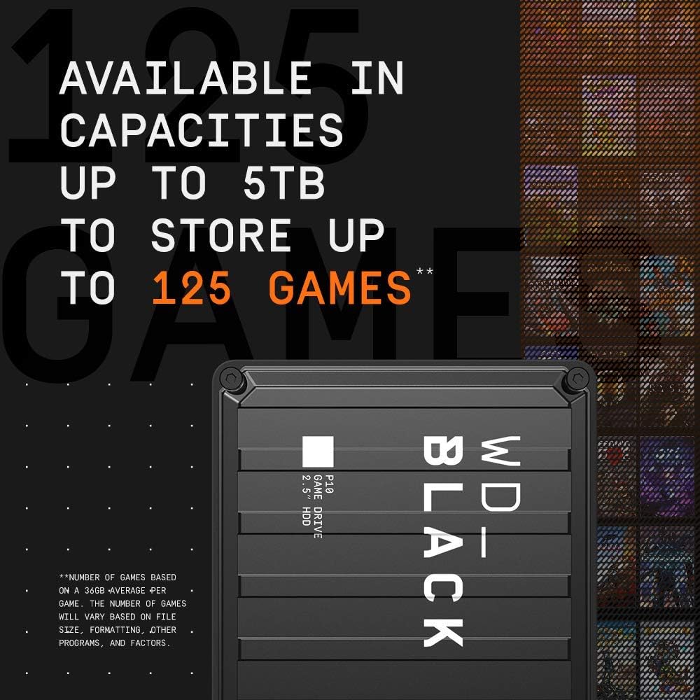 WD_Black 6TB P10 Game Drive, Portable External Hard Drive, Works with PlayStation, Xbox, & PC - WDBZ7D0060BBK-WESN