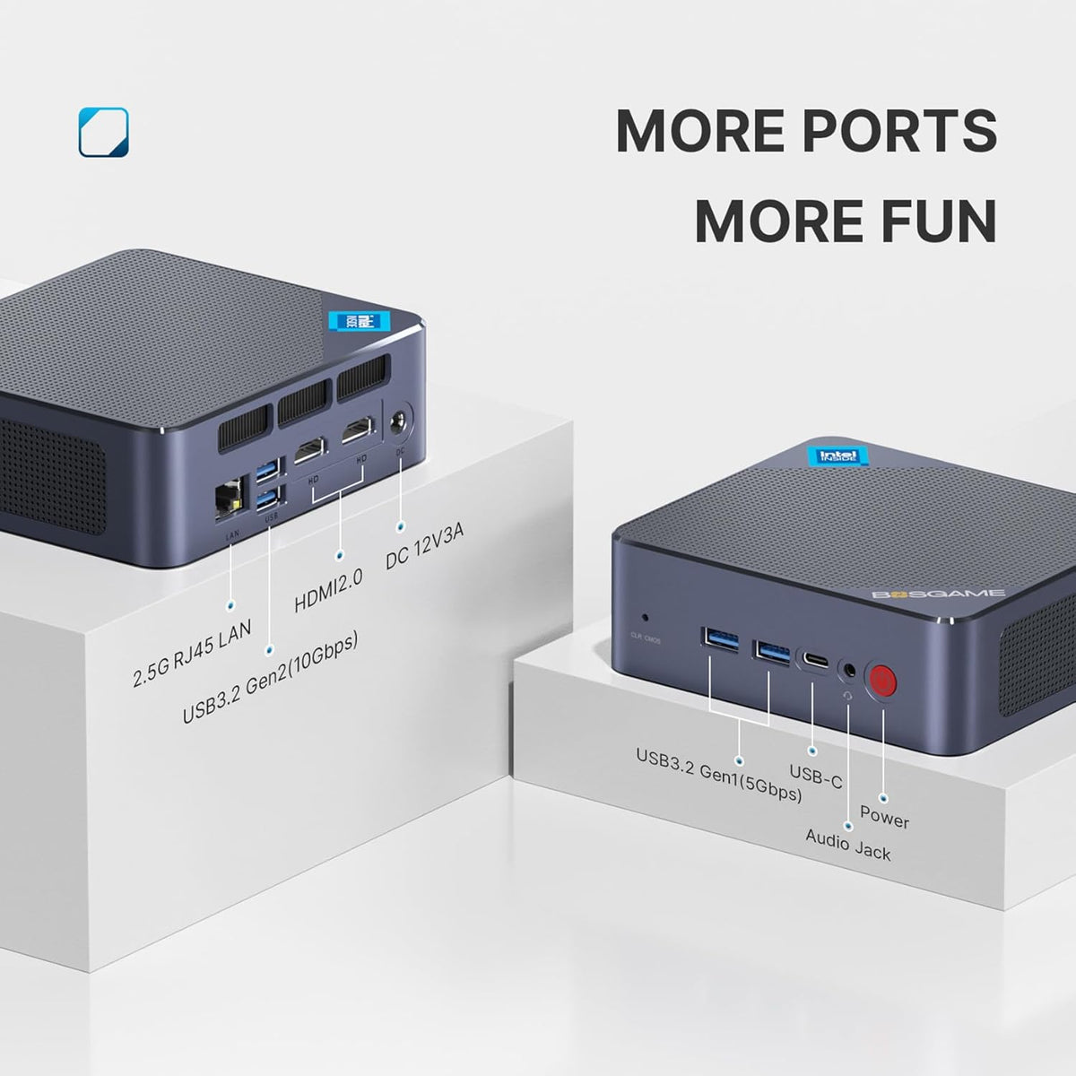 BOSGAME B95 Mini PC Desktop Computers, Intel 12th N95, 16GB DDR4 512GB SSD, 4K Triple Display, Dual HDMI & Type-C, WiFi 5/BT 5.0, Micro Desktop PC for Office, Home Theater, Streaming
