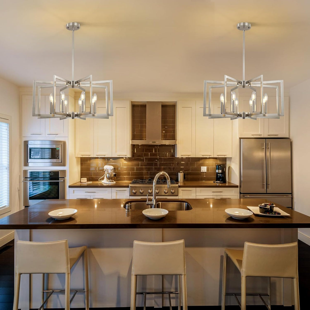 Sigaitwei 8-Light Large Brushed Nickel Chandeliers for Dining Room .Modern Industrial Pendant Lights Kitchen Island .Farmhouse Entryway Light Fixtures .Metal Geometric Chandelier for Living Room