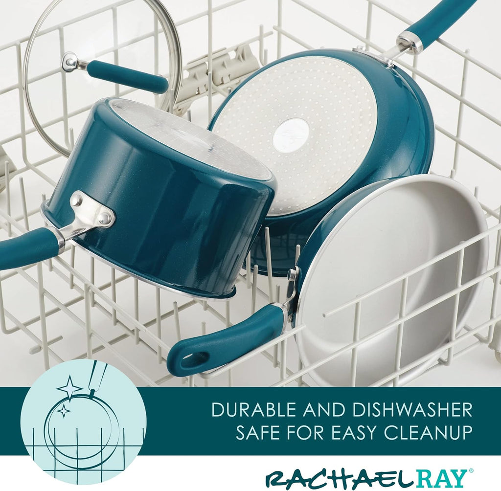 Rachael Ray Create Delicious Nonstick Cookware Induction Pots and Pans Set, 13 Piece - Teal Shimmer