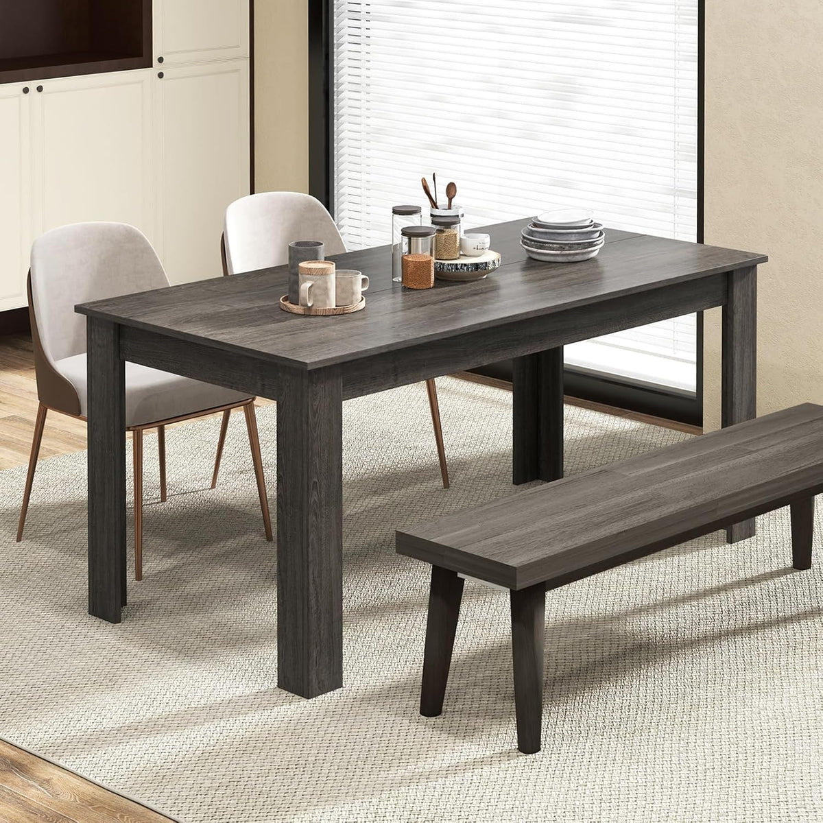 Giantex Dining Table, 63" L x 31.5" W x 30" H Large Farmhouse Center Table with 330LBS Capacity, Kitchen Table for Living Room, Home Office, Dinette, Dinner, Dining Room, Restaurant, Grey