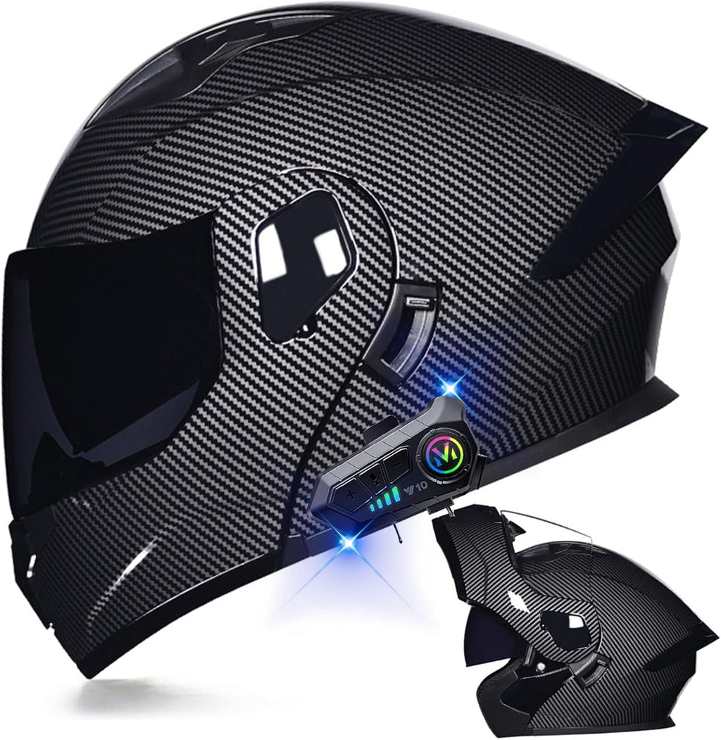 Motorcycle Bluetooth Modular Helmet DOT Approved Dual Visor Full Face Flip up Integrated Motorcycle Helmets Double Visor Helmet Built-in Dual Speaker Microphone Waterproof Adults Men Women M-XXL