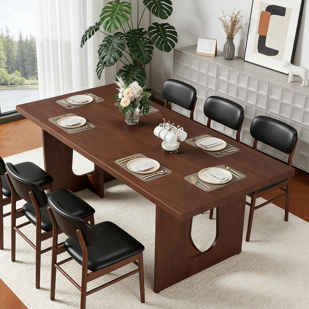 GarveeHome Dining Table for 6-8 People - 71" Modern Long Kitchen Table with Large Tabletop & Heavy Duty Pedestal Legs, Dinner Table for Kitchen, Conference Room, Home, Walnut