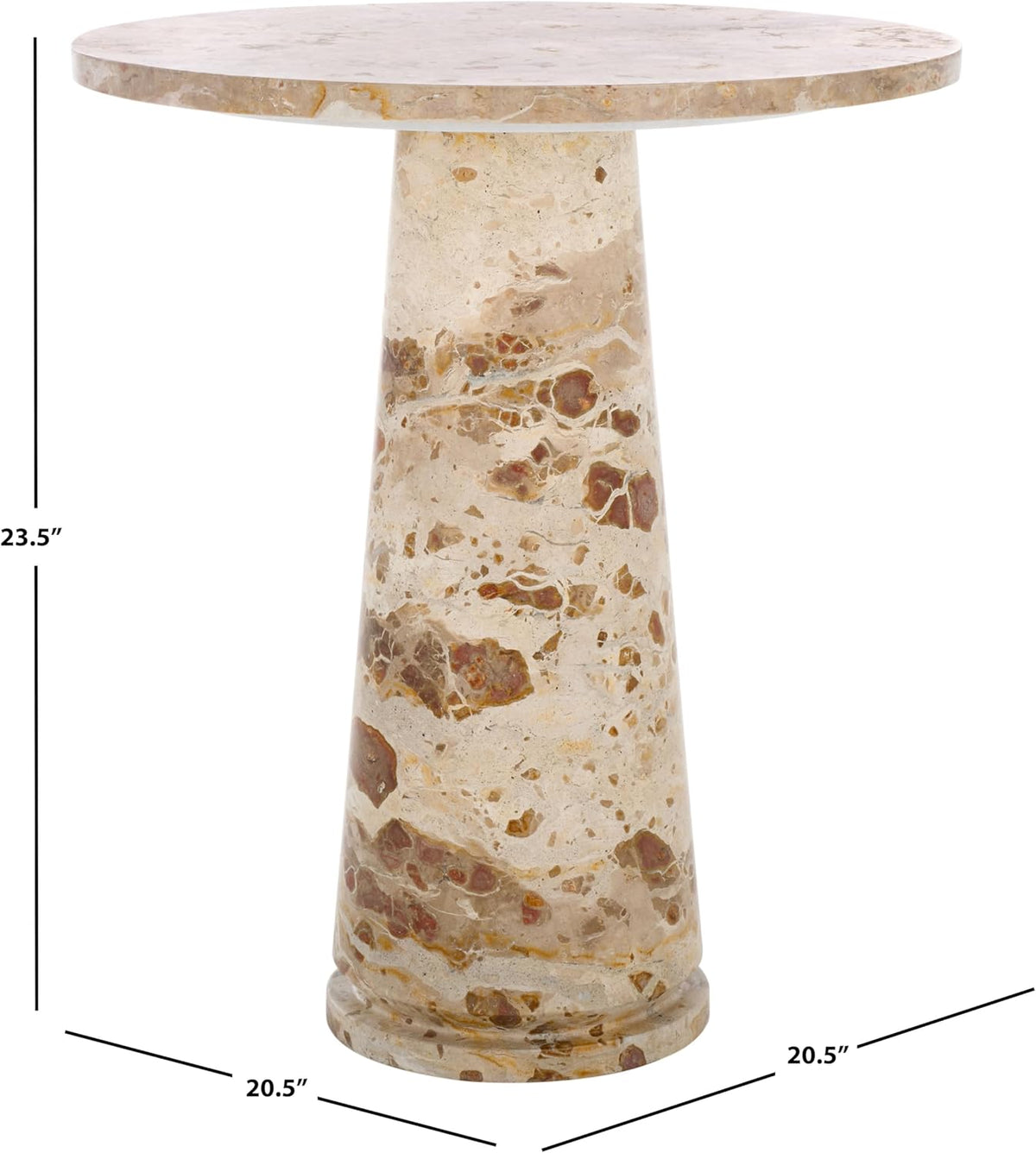 SAFAVIEH Furniture - Valentia Tall Marble Accent Table - Beige - Marble Top - Glam Stone Pedestal Design - Ideal for Living Room, Entryway, Dining Room, 20.5" W x 20.5" D x 23.5" H (SFV9703I)