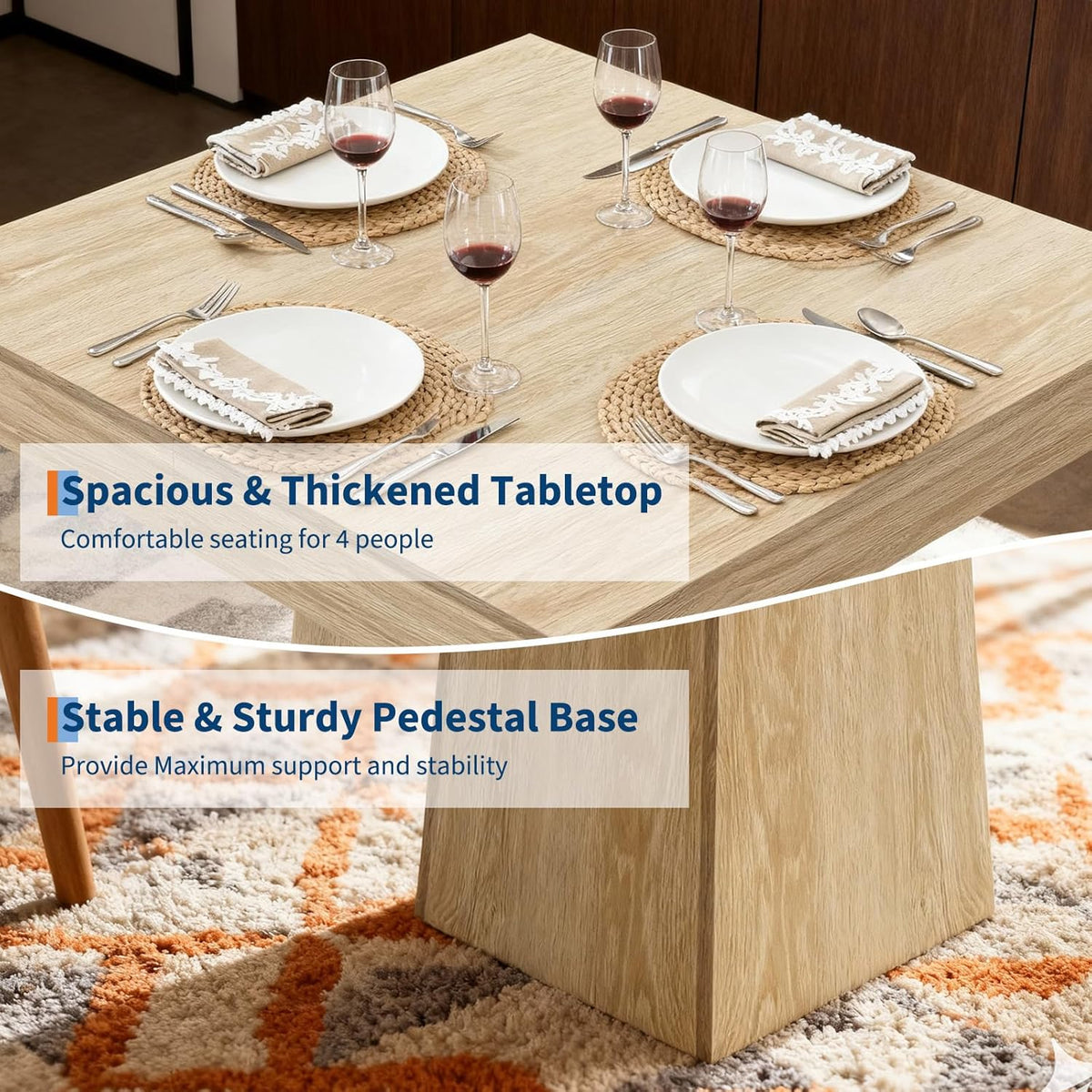 Garvee Square Dining Table for 4, 31.5'' Modern Wood Farmhouse Kitchen Table with Pedestal Base, Small Dining Tables for Kitchen, Living Room, Cafe, Apartment, Small Spaces, Natural Wood