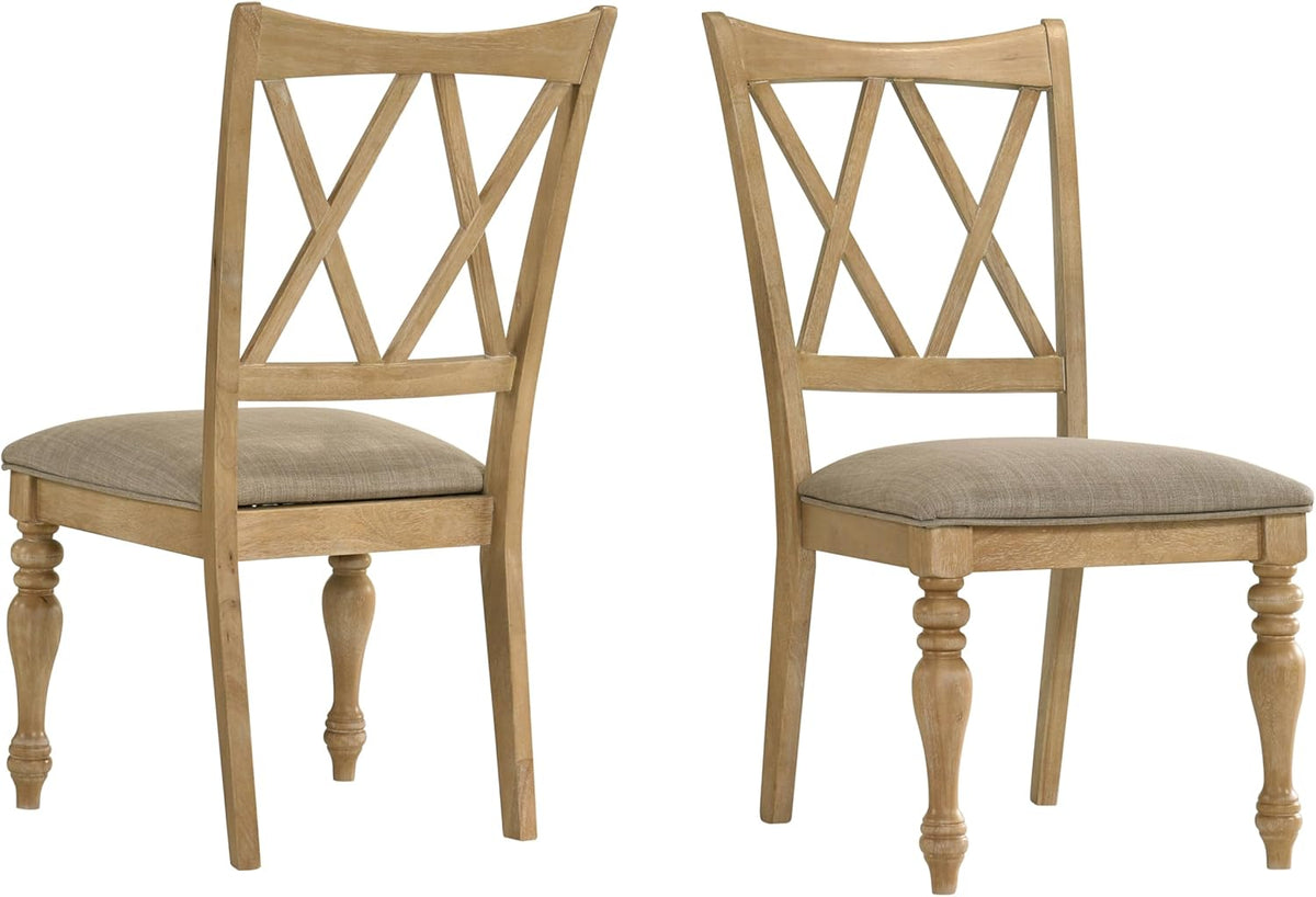 Roundhill Furniture Verta Solid Wood Cross-Back Dining Chairs, Set of 2, Light Oak Finish