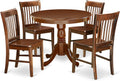 East West Furniture ANNO5-MAH-W 5 Piece Dining Set Includes a Round Dining Room Table with Pedestal and 4 Wood Seat Chairs, 36x36 Inch, Mahogany
