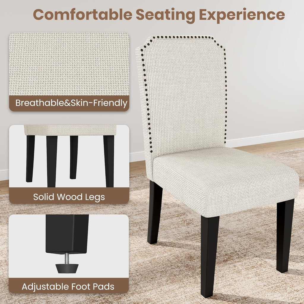 GarveeHome 7-Piece 70.8 Inch Oval Dining Table Set with Upholstered Dining Chairs, Kitchen Table with Wood Base, High Back Dining Chair with Wood Legs for Kitchen (1* Table + 6* Chairs, Black+Beige)
