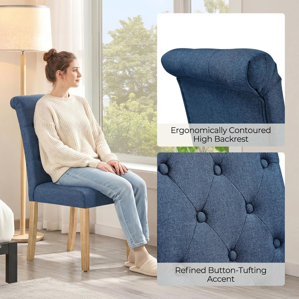 Yaheetech Dining Chairs Set of 4 Fabric Upholstered Dining Room Chairs with Button Tufted High Back and Solid Wood Legs for Kitchen/Living Room/Restaurant, Modern Style, Blue