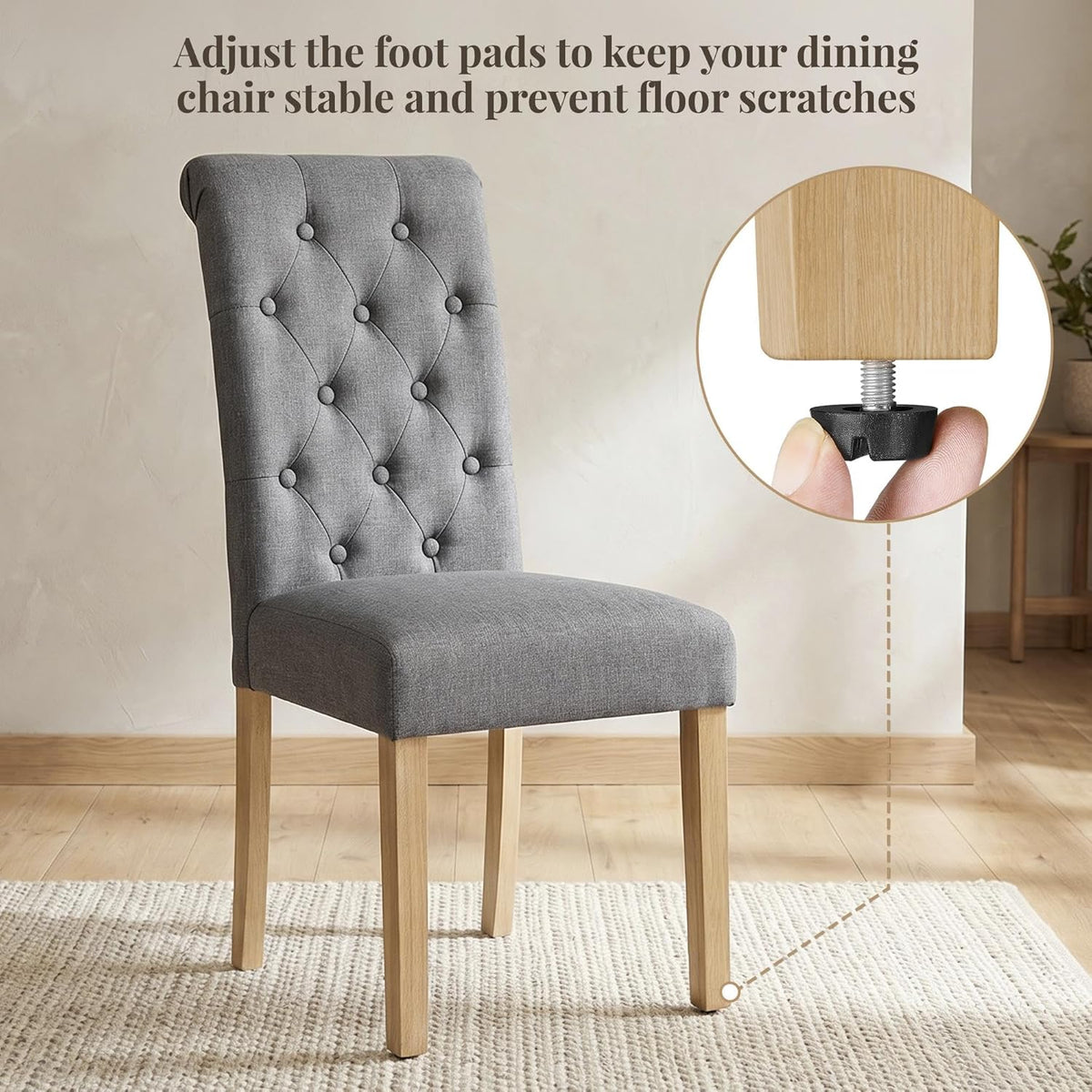 Yaheetech Dining Chairs Set of 4 Fabric Upholstered Button Tufted Kitchen Chairs with Solid Wood Legs for Home, Restaurant, Dining Room, Dark Gray