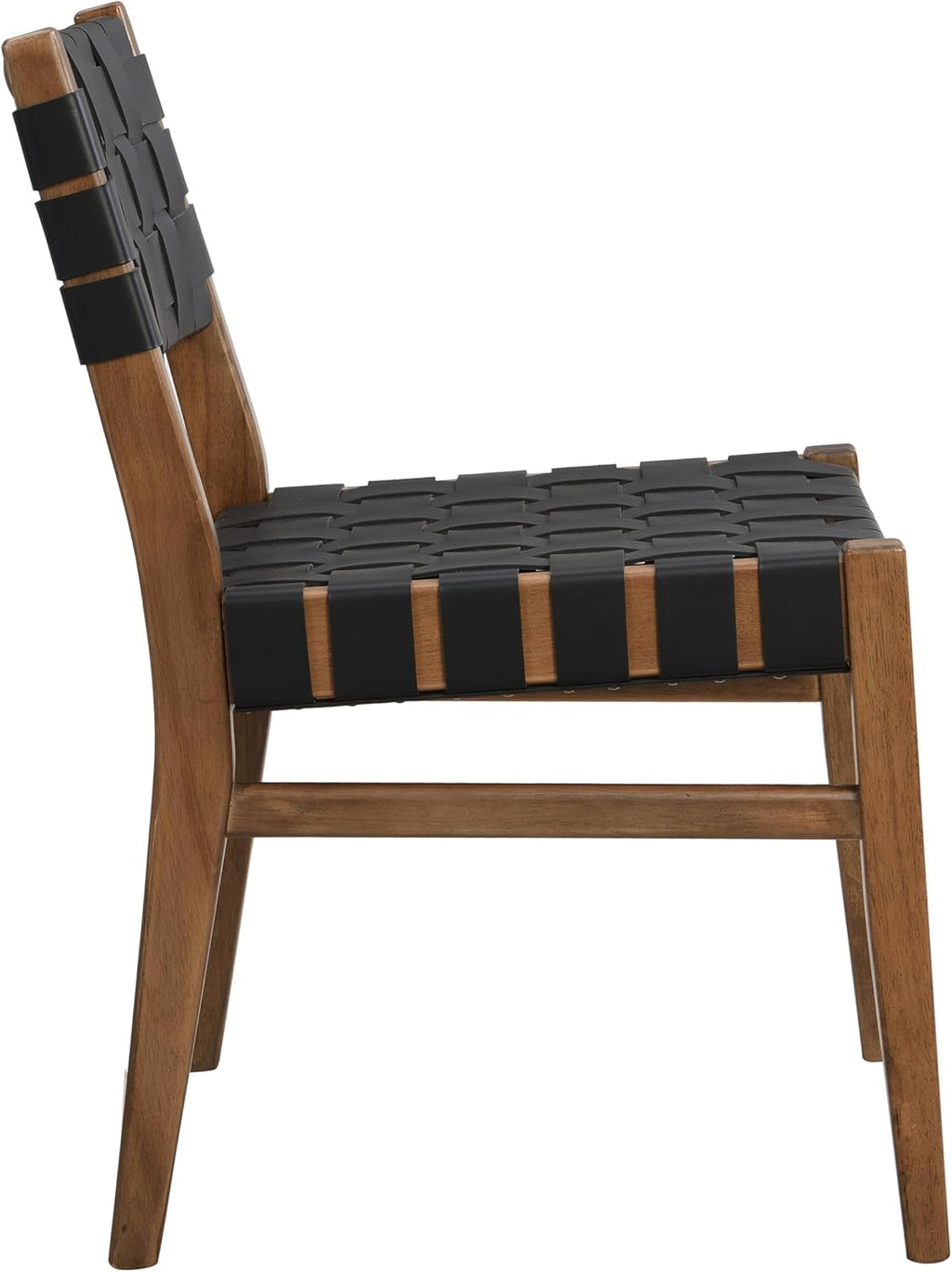 Christopher Knight Home Set of 2 Indoor Rubberwood Frame Armless Dining Chairs, Seating and Backrest with Rope Weave by PU/Faux Leather, for Dining Room Kitchen, Restaurant, Party, Walnut and Black