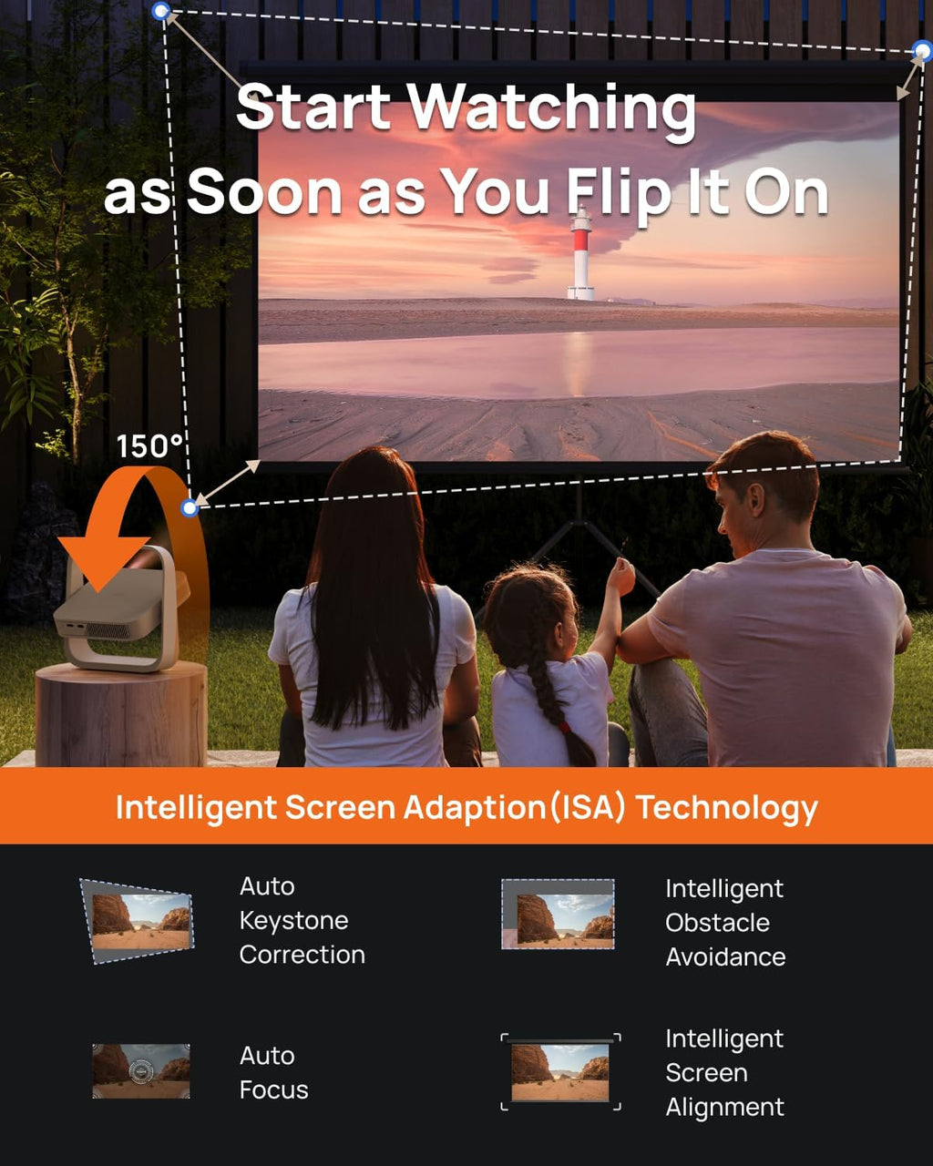 XGIMI Elfin Flip Portable Projector, 1080P Resolution Outdoor Projector, Licensed Netflix, Build-in Adjustable Stand, Lightweight and Compact Design, 400 ISO Lumens, Screen Adaption