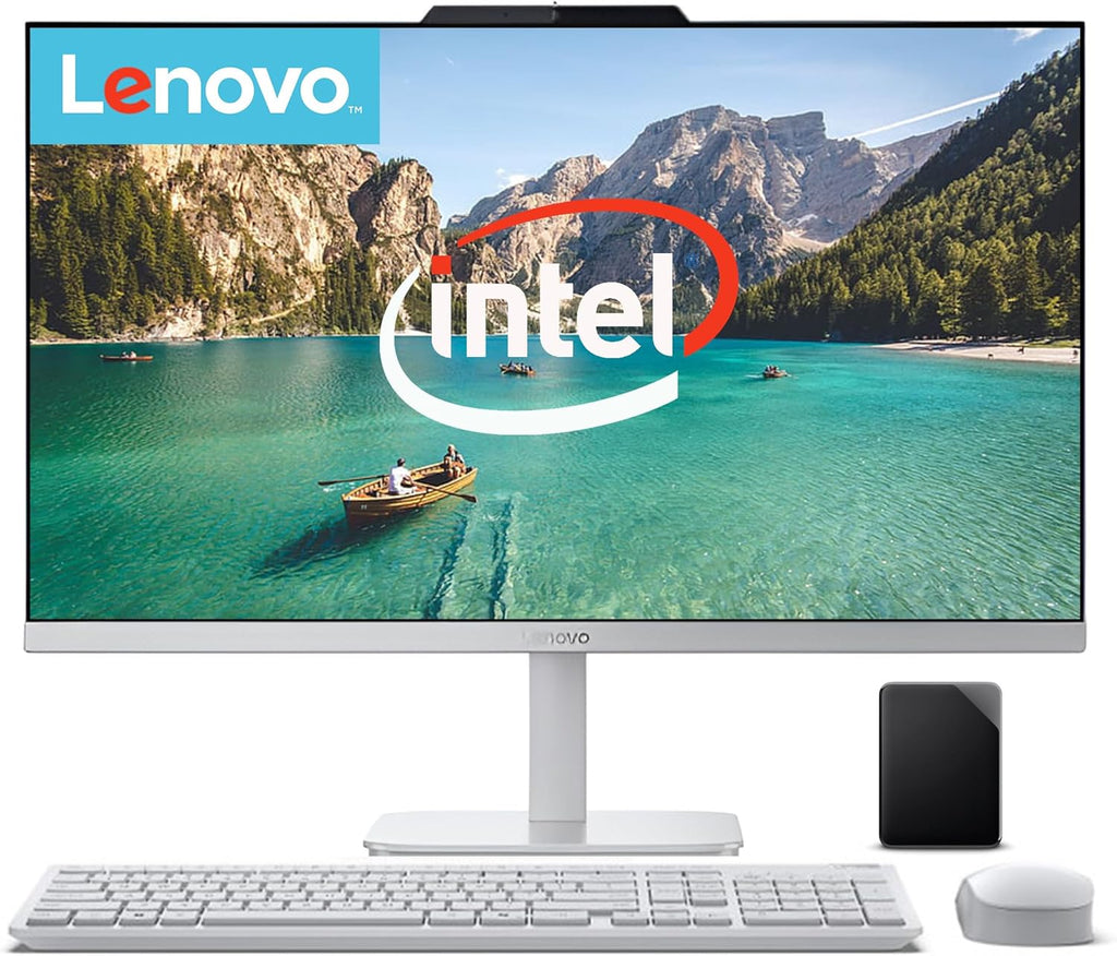Lenovo 24 inch All in One Desktop| 8GB RAM| 512GB External, 128GB SSD On Board | Intel Ultra-Fast 4-Core CPU| Full HD Display| Wi-Fi 6| Windows 11 | Wireless KB & Mouse