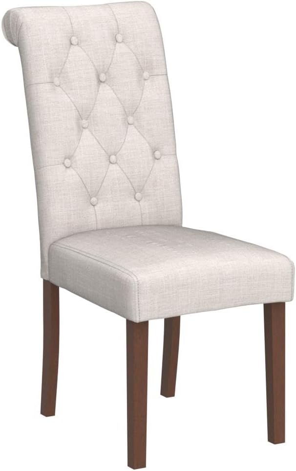 COLAMY Button Tufted Dining Chairs Set of 6, Accent Parsons Diner Chair Upholstered Fabric Dining Room Chairs Stylish Kitchen Chairs with Solid Wood Legs and Padded Seat - Dark Beige