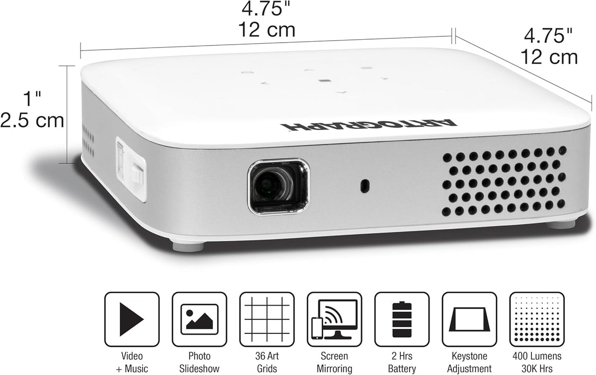 Artograph Smart HD Digital Art Projector with Focus Grid, Remote, Wi Fi and Case, Flare 500, White – Portable Mini Projector Screen System for Artists