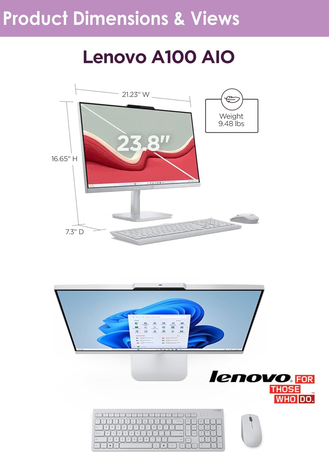 Lenovo 24 inch All in One Desktop| 8GB RAM| 512GB External, 128GB SSD On Board | Intel Ultra-Fast 4-Core CPU| Full HD Display| Wi-Fi 6| Windows 11 | Wireless KB & Mouse