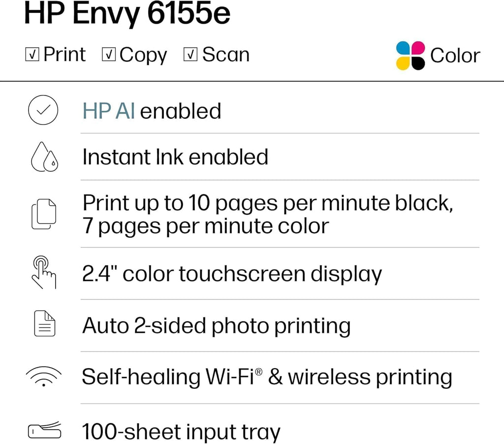 HP Envy 6155e Wireless All-in-One Color Inkjet Printer, Portobello, Print, scan, Copy, Duplex Printing Best-for-Home, AI-Enabled (714L5A) (Renewed Premium)