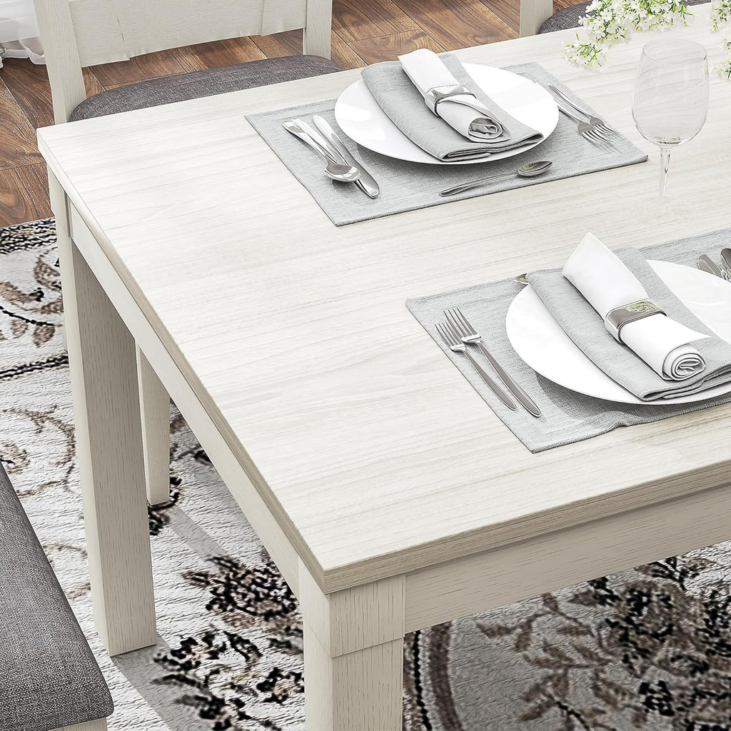 VECELO 7-Piece Solid Wood Dining Table Set with 6 Upholstered Chairs, Farmhouse Design for Kitchen & Small Spaces, for Dining Room, Kitchen, Gray