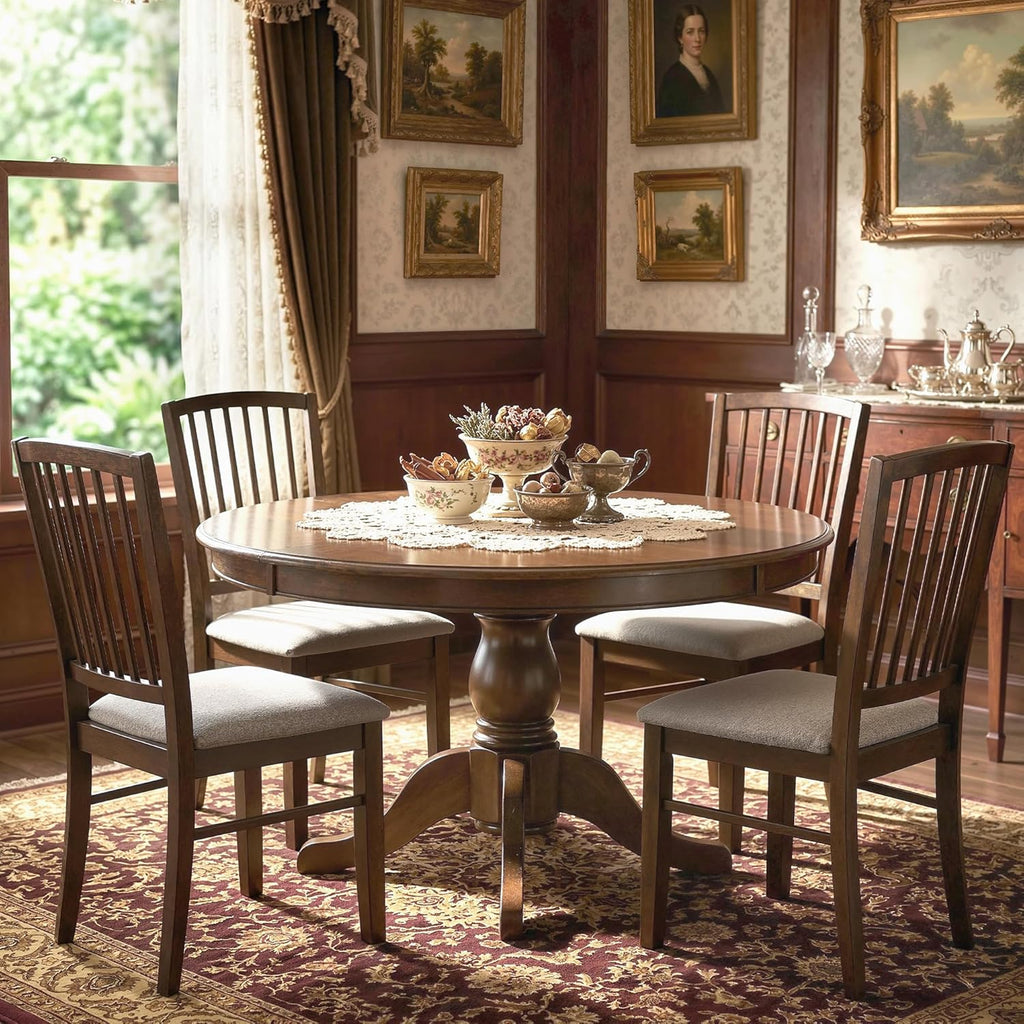 HOMCOM Farmhouse Dining Chairs Set of 2, Upholstered Linen Fabric Kitchen Chairs with Solid Rubberwood Legs for Kitchen, Dining Room, Burn Brown
