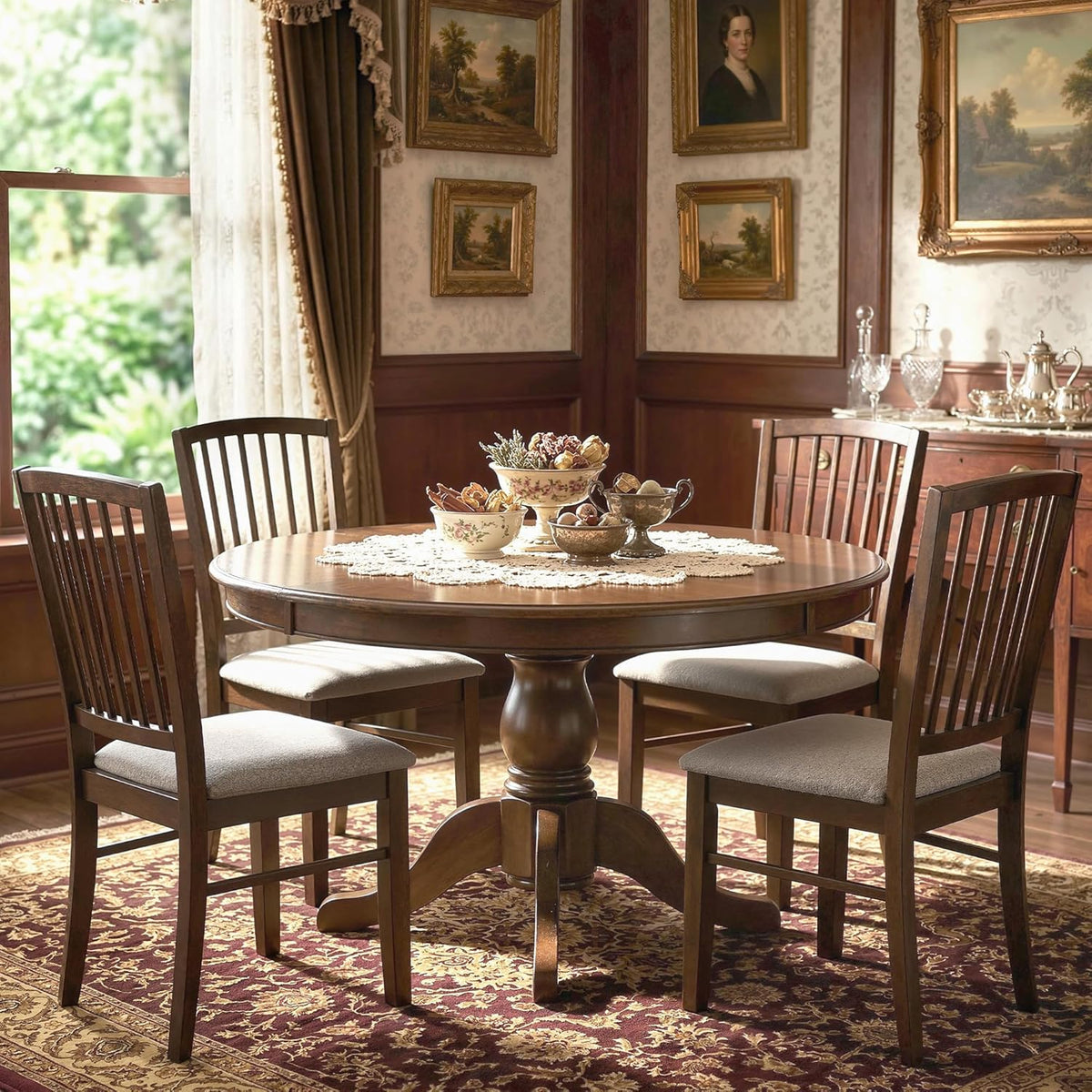 HOMCOM Farmhouse Dining Chairs Set of 2, Upholstered Linen Fabric Kitchen Chairs with Solid Rubberwood Legs for Kitchen, Dining Room, Burn Brown