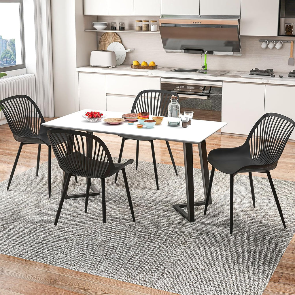 Giantex Black Dining Chairs Set of 4, Modern Kitchen Chairs w/Metal Legs, Cutout Backrest, Curved Seat, Armless Accent Chairs, Indoor Side Chairs for Living Dining Room Home, Load 330 LBS