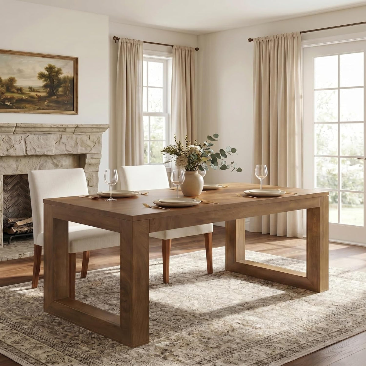 Tribesigns 78.7-Inch Dining Table for 6-8 People, Wooden Kitchen Table with Pedestal Base, Rustic Extra Long Rectangular Dinner Table for Dining Room, Restaurant, Easy Assembly