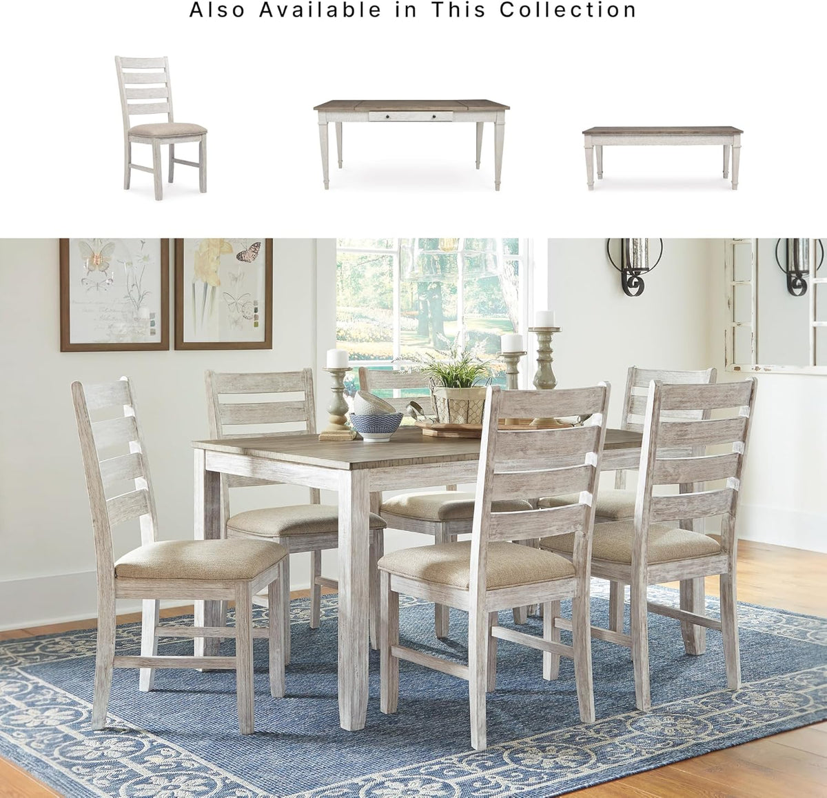 Signature Design by Ashley Skempton Modern Farmhouse Dining Room Chair, 2 Count, Ladderback Design, Wood, 17.75" W x 21.5" D x 38.63" H, White and Light Brown