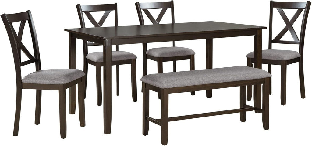Merax 6 Piece Kitchen Dining Table Set, Wood Rectangular Table and 4 Dining Chairs with Cushions and 1 Bench with Cushion, Kitchen Dining Room Table Set for 6 (Espresso)