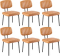 Sweetcrispy Dining Chairs Set of 6, Upholstered Mid Century Modern Kitchen Accent Chairs with Faux Leather Cushion Seat & Metal Legs for Home Office, Living Room - Brown
