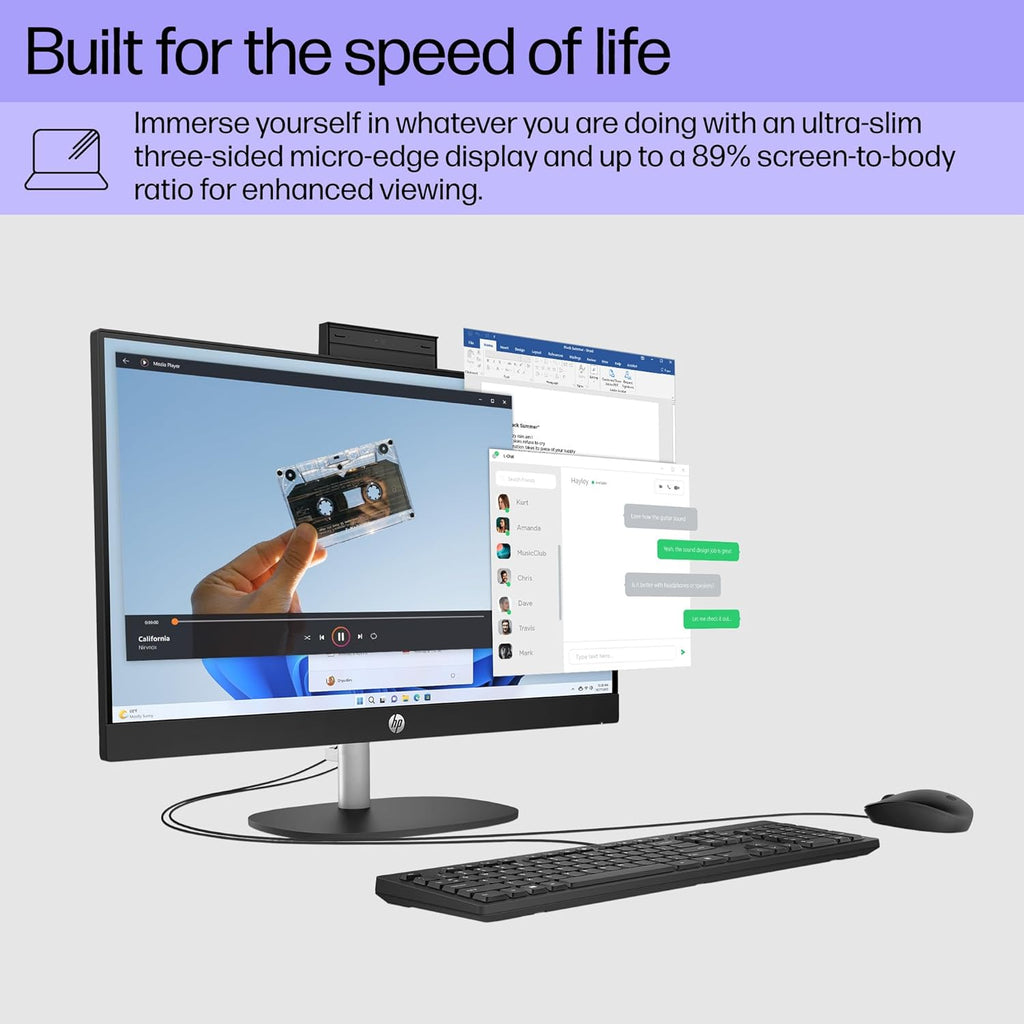 HP 23.8 inch All-in-One Desktop PC, FHD Display, Intel Core i3-N300, 8 GB RAM, 256 GB SSD, Intel UHD Graphics, Windows 11 Home, Jet Black, 24-cr0430 (2025)