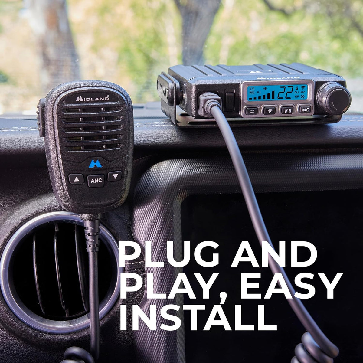 Midland – MXT115 - 15 Watt GMRS MicroMobile Two Way Trails Radio - Off Roading Outdoor RZR Farm - 8 Repeater Channels Extended Range - External Magnetic Mount Antenna - NOAA Weather Alerts