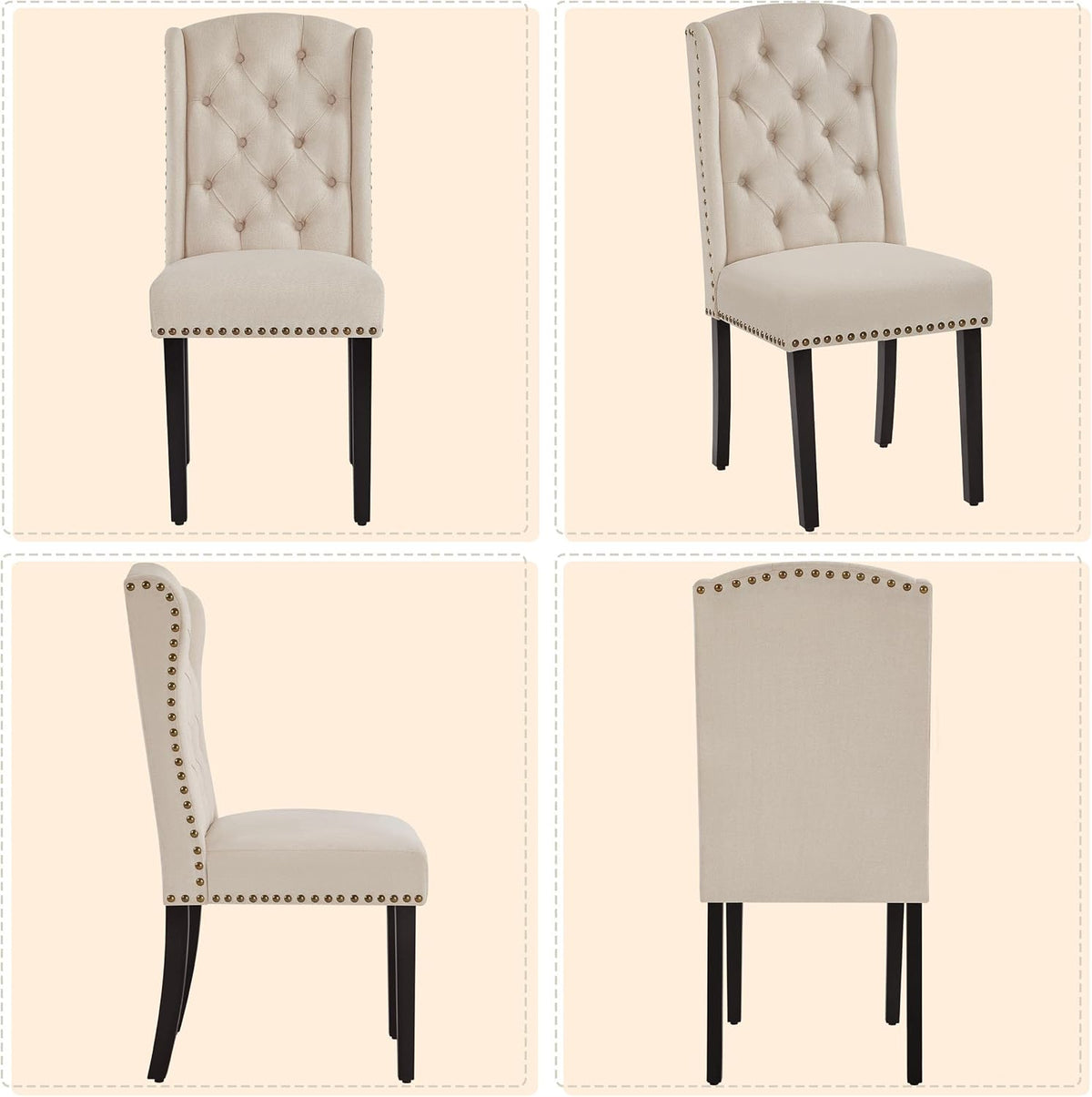 Yaheetech Upholstered Dining Chairs Set of 4 Button Tufted Kitchen Chairs with Solid Wood Legs and Nailhead Trims for Dining Room, Living Room, Restaurant, Beige