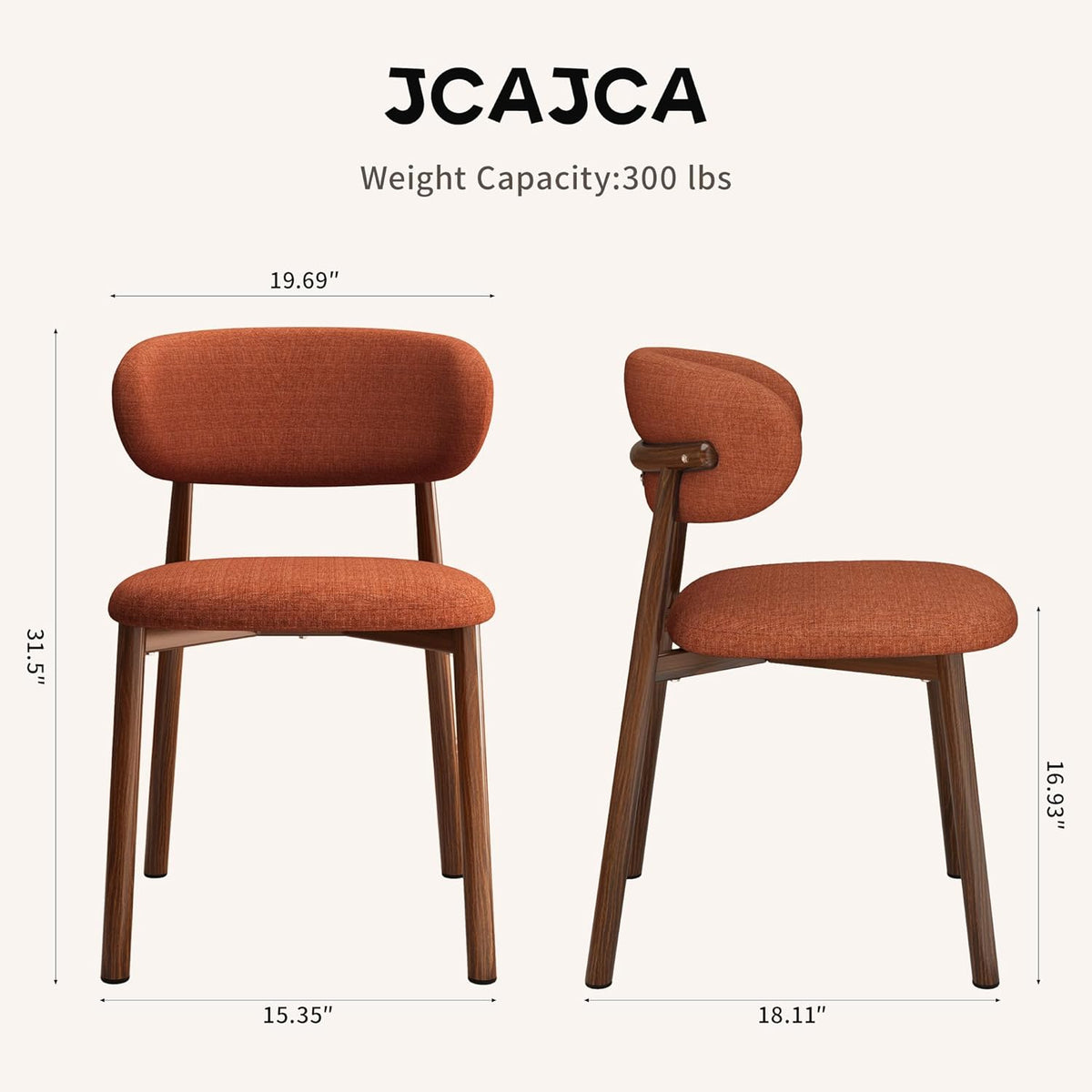Kitchen Dining Chairs Set of 4 Modern Soft Linen Farmhouse Dining Room Chair with Metal Legs, Orange/Walnut