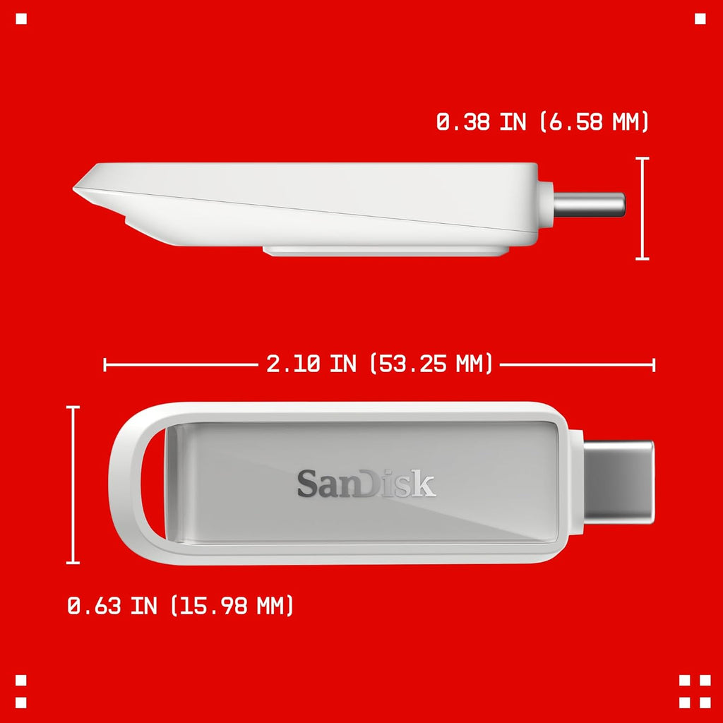 SANDISK 512GB Phone Drive with USB Type-C - for Smartphones, Tablets, and Computers - Up to 150MB/s, USB 3.2 Gen 1 - Arctic White - SDIXS0N-512G-GN6NE