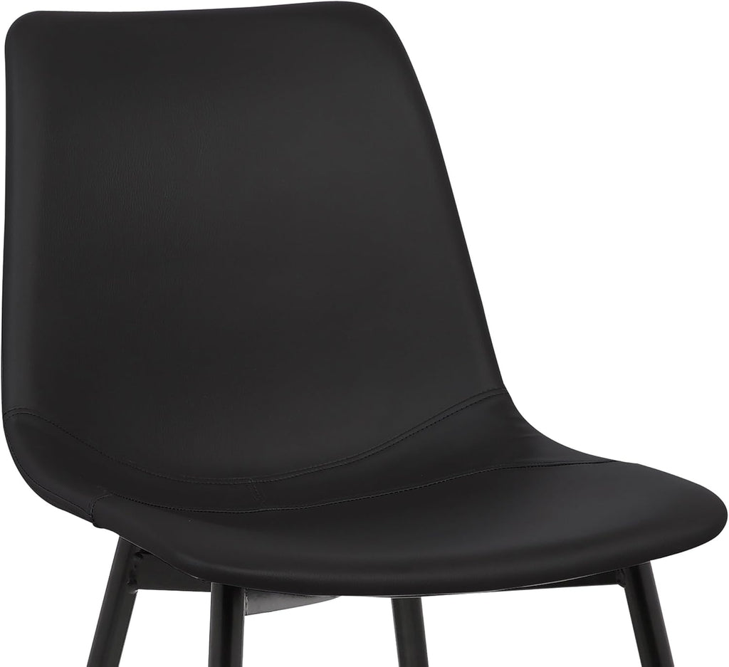 Armen Living Monte Mid Century Modern Dining Accent Chair for Table Kitchen Desk Vanity in Black Faux Leather with Black Metal Legs
