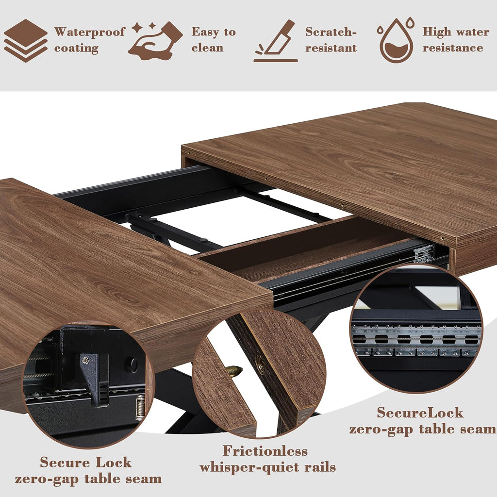 Extendable Dining Room Table for 4 6 8, 55"-70.9" Long Rectangle Kitchen Table,Wood Expandable Dining Table with Hidden Leaf & Storage, Space Saving, For Kitchen Dining Living Room, Farmhouse, Walnut