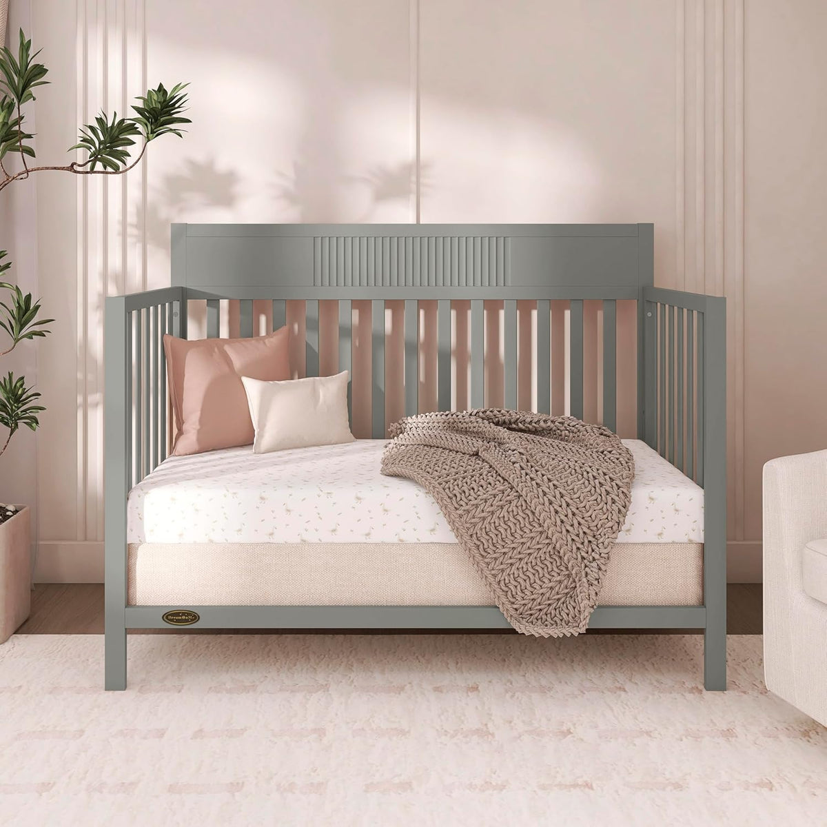 Dream On Me Ivy 5-in-1 Convertible Full-Size Baby Crib in Seagrass, GreenGuard Gold & JPMA Certified, 3 Mattress Heights, Converts to Toddler, Day & Full-Size Bed, Safe & Stylish Nursery