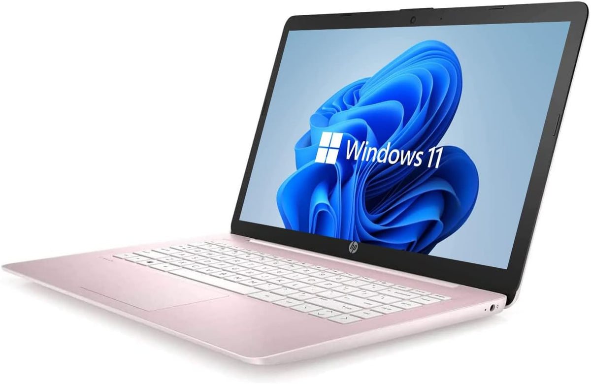 HP 14" HD Laptop, Windows 11, Intel Celeron Dual-Core Processor Up to 2.60GHz, 4GB RAM, 64GB SSD, Webcam, Dale Pink (Renewed)