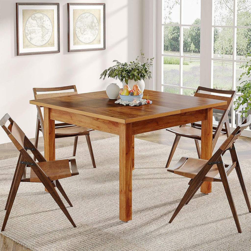 Tribesigns Wood Dining Table Farmhouse Kitchen Table for Living Room, 4-Person Square Dinner Table with Wooden Legs, Rustic Brown
