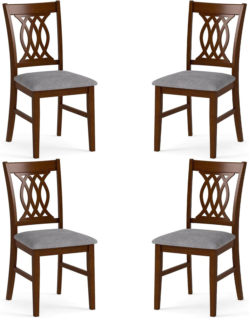 Giantex Upholstered Dining Chairs Set of 4, Farmhouse Fabric Side Chairs w/Cushioned Seats, Patterned Backrests, Sturdy Rubber Wood Frames, Wooden Accent Chairs for Kitchen, Dining Room