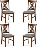 Giantex Upholstered Dining Chairs Set of 4, Farmhouse Fabric Side Chairs w/Cushioned Seats, Patterned Backrests, Sturdy Rubber Wood Frames, Wooden Accent Chairs for Kitchen, Dining Room