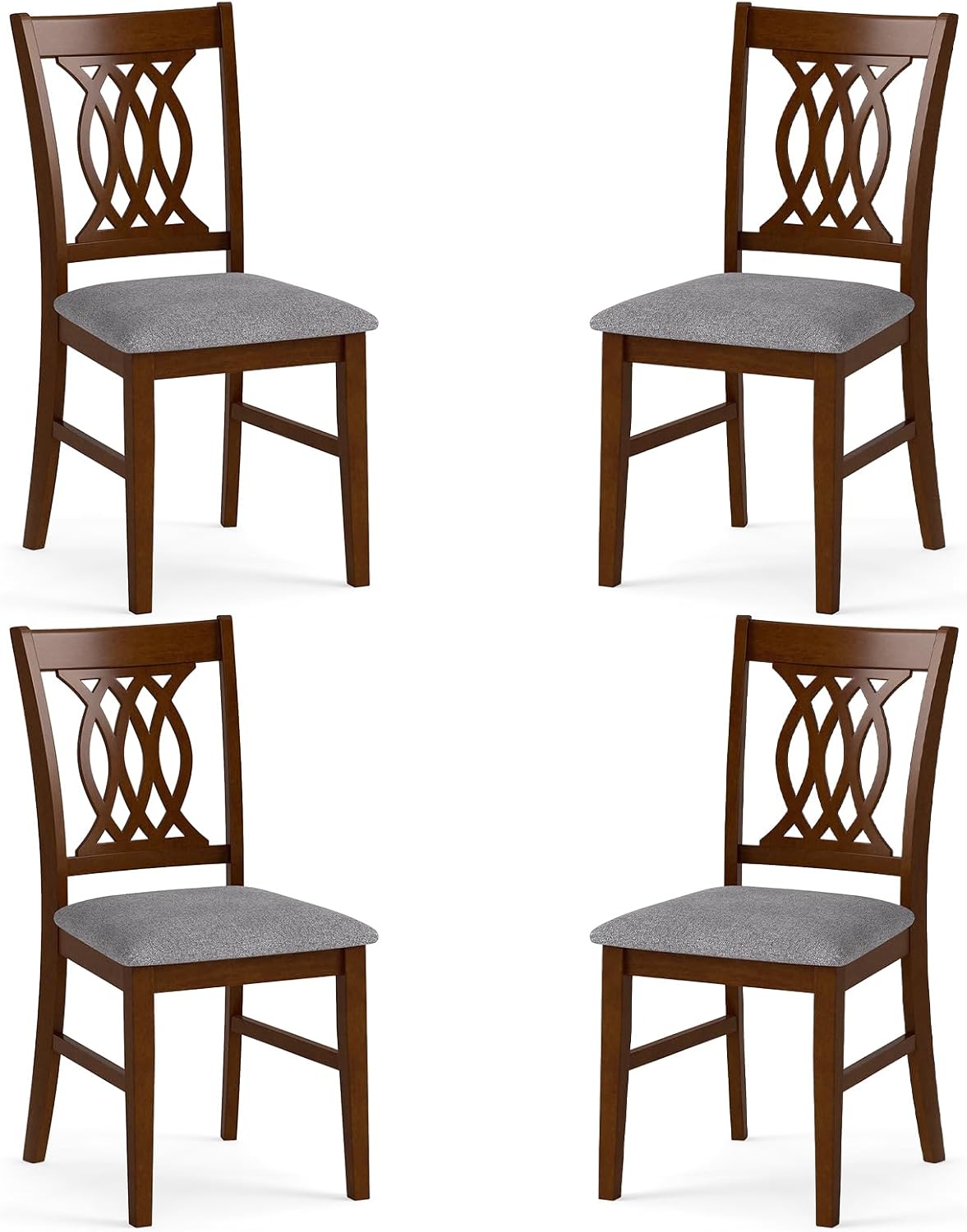 Giantex Upholstered Dining Chairs Set of 4, Farmhouse Fabric Side Chairs w/Cushioned Seats, Patterned Backrests, Sturdy Rubber Wood Frames, Wooden Accent Chairs for Kitchen, Dining Room