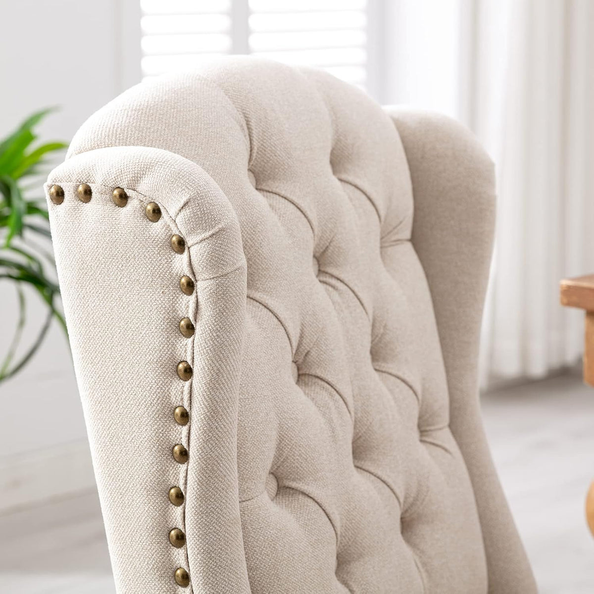 DUOMAY Modern Tufted Dining Chairs Set of 6, Linen Upholstered Dining Room Chairs Armless Guest Side Chair for Kitchen Dining Room, Wingback Accent Chairs with Solid Wood, Beige
