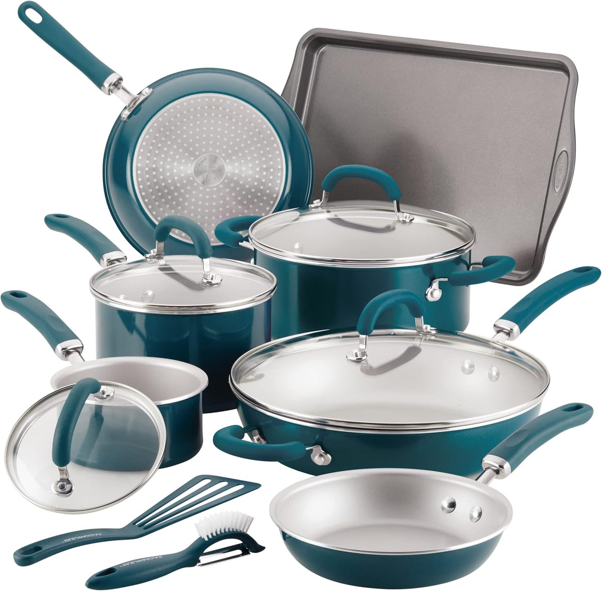 Rachael Ray Create Delicious Nonstick Cookware Induction Pots and Pans Set, 13 Piece - Teal Shimmer